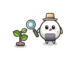 cute onigiri herbalist researching a plants