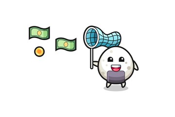 illustration of the onigiri catching flying money