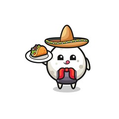 onigiri Mexican chef mascot holding a taco