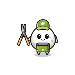 cute onigiri as gardener mascot