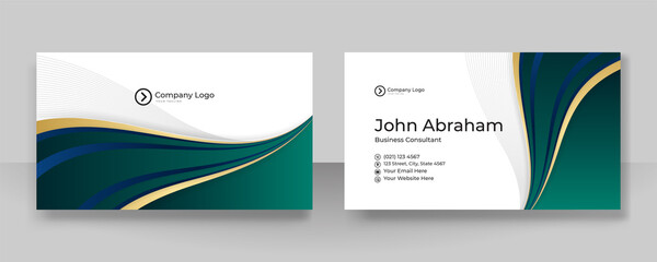 Fototapeta premium Clean corporate blue green gold design business card template background
