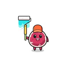 the beef painter mascot with a paint roller