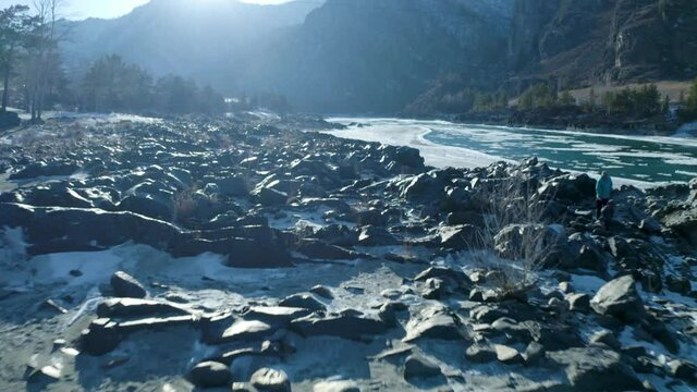  aerial view melting ice the Siberian river