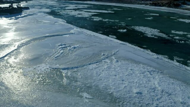  aerial view melting ice the Siberian river