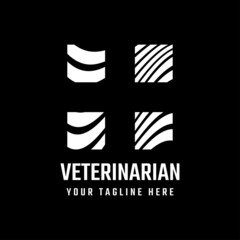 veterinarian logo animal health illustration design with health symbol and black and white zebra abstract pattern
