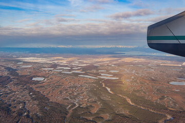 Aerial view of some snowy river landscape at Anchorage