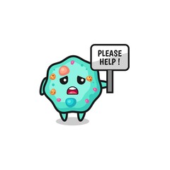 cute amoeba hold the please help banner