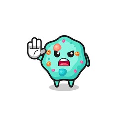 amoeba character doing stop gesture