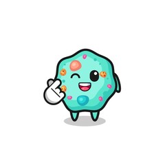 amoeba character doing Korean finger heart