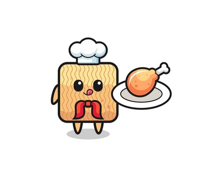 raw instant noodle fried chicken chef cartoon character