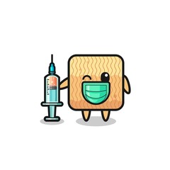 raw instant noodle mascot as vaccinator
