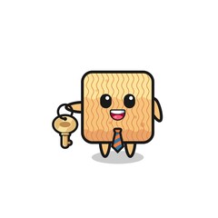 cute raw instant noodle as a real estate agent mascot