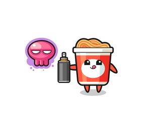 instant noodle cartoon make a graffiti with a spray paint