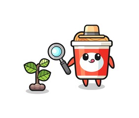 cute instant noodle herbalist researching a plants