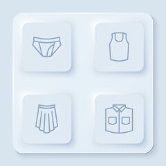 Set line Men underpants, Undershirt, Skirt and Shirt. White square button. Vector