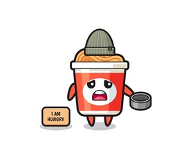 Fototapeta premium cute instant noodle beggar cartoon character