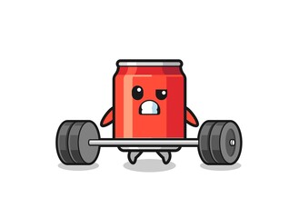 cartoon of drink can lifting a barbell