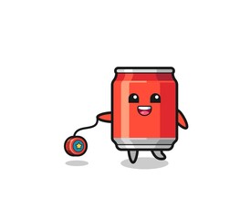 cartoon of cute drink can playing a yoyo