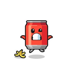 Fototapeta premium drink can cartoon is slip on a banana peel