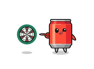 cute drink can is playing dart
