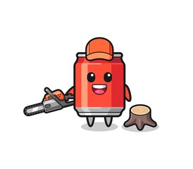 drink can lumberjack character holding a chainsaw