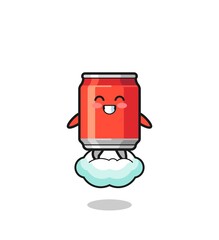 cute drink can illustration riding a floating cloud