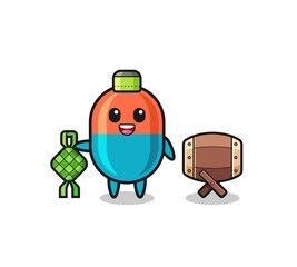 capsule muslim character are celebrating Eid Al Fitr