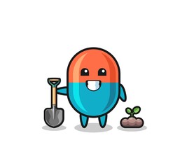 Obraz premium cute capsule cartoon is planting a tree seed