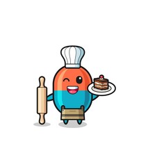 capsule as pastry chef mascot hold rolling pin