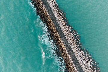 Aerial photo of a breakwater facing the sea in Tuxpan Veracruz Mexico