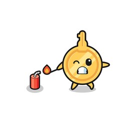 key mascot illustration playing firecracker