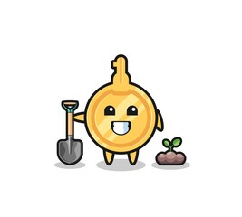 cute key cartoon is planting a tree seed