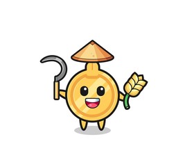 key Asian farmer holding paddy
