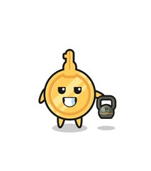 key mascot lifting kettlebell in the gym
