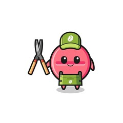 cute medicine tablet as gardener mascot