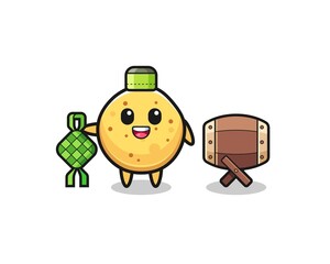 potato chip muslim character are celebrating Eid Al Fitr