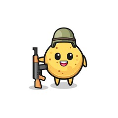 cute potato chip mascot as a soldier