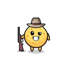 potato chip hunter mascot holding a gun