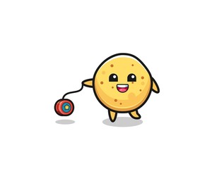 cartoon of cute potato chip playing a yoyo