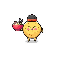 potato chip as Chinese chef mascot holding a noodle bowl