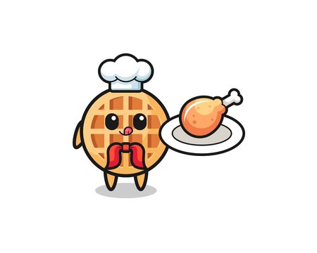 circle waffle fried chicken chef cartoon character