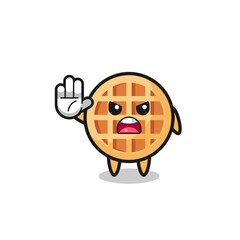 circle waffle character doing stop gesture