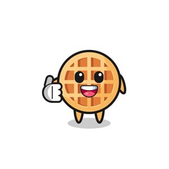 circle waffle mascot doing thumbs up gesture