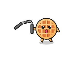 cartoon of circle waffle using nunchaku