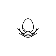 Egg And Nest Logo Design Template - Vector Line Art Illustration