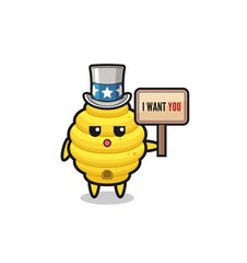 bee hive cartoon as uncle Sam holding the banner I want you