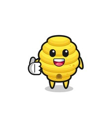 bee hive mascot doing thumbs up gesture