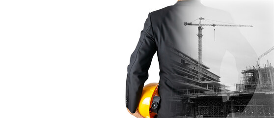Double Exposure Building Construction Engineering Project Concept Graphic designers, architects or...