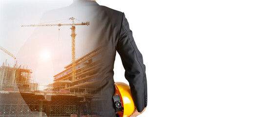 Building Construction Engineering Project Concept Graphic designers, architects or construction workers with modern technology and equipment. - obrazy, fototapety, plakaty