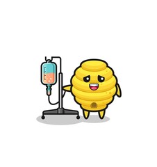 cute bee hive character standing with infusion pole